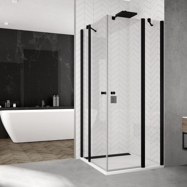 Sanswiss Solino kabina prysznicowa kwadratowa 80 cm czarny mat SOL1308000607+SOL1308000607