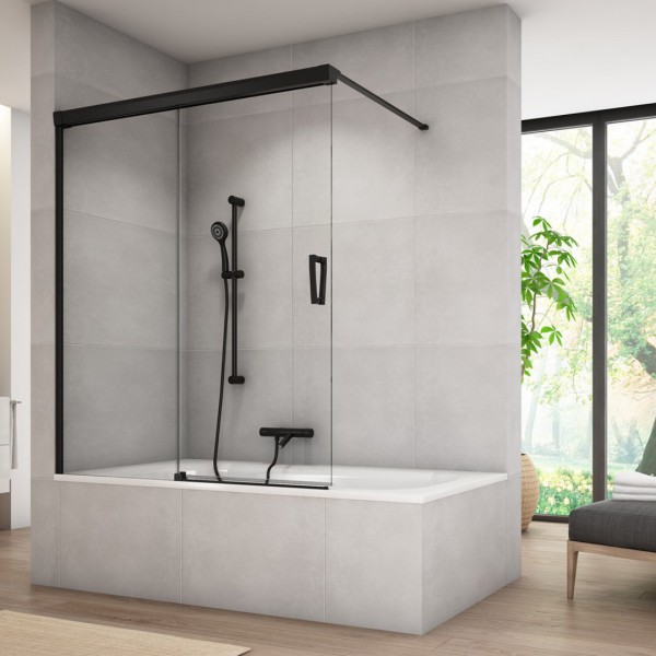 Sanswiss Cadura parawan 2-częściowy 120x160 cm lewy czarny mat CAW2BG12000607