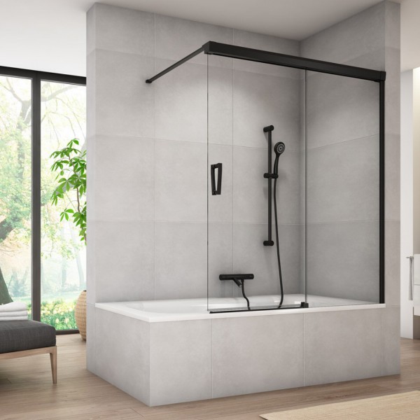 Sanswiss Cadura parawan 2-częściowy 120x160 cm prawy czarny mat CAW2BD12000607