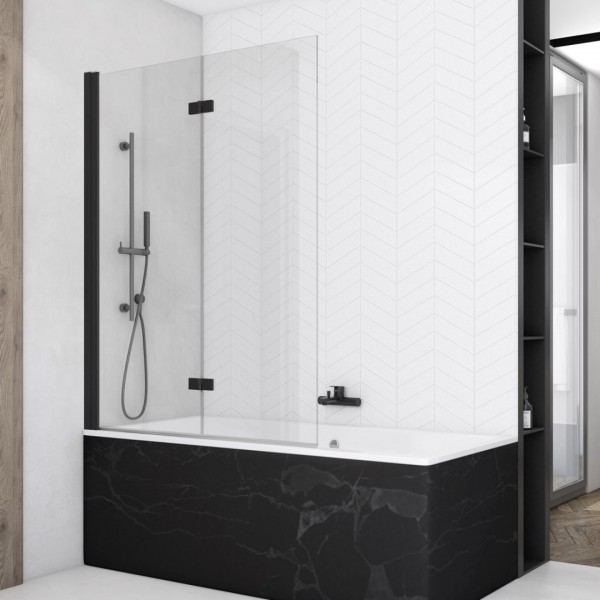 Sanswiss Solino parawan nawannowy 2-częściowy 90x150 cm lewy czarny mat SOLB2G0900607