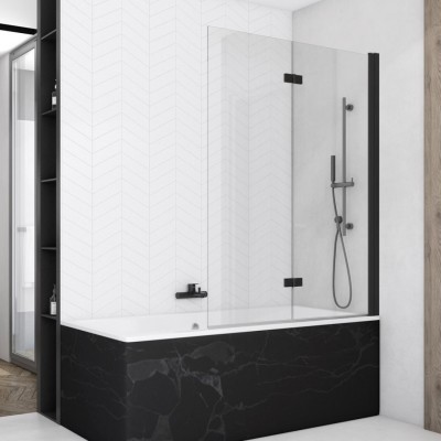 Sanswiss Solino parawan nawannowy 2-częściowy 90x150 cm prawy czarny mat SOLB2D0900607