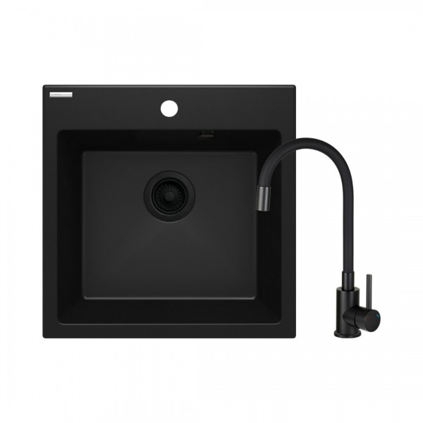Deante Evora zlewozmywak granitowy 50x50 cm z baterią czarny mat ZQJNN103