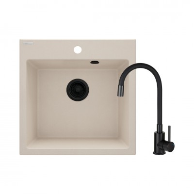 Deante Evora zlewozmywak granitowy 78x44 cm z baterią beżowy mat/czarny mat ZQJN5103