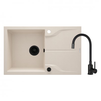 Deante Evora zlewozmywak granitowy 78x44 cm z baterią beżowy mat/czarny mat ZQNN5113