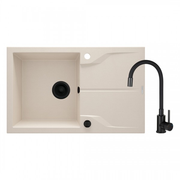 Deante Evora zlewozmywak granitowy 78x44 cm z baterią beżowy mat/czarny mat ZQNN5113