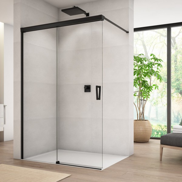 Sanswiss Cadura ścianka wolnostojąca Walk-in 100 cm lewa czarny mat CAW2G1000607