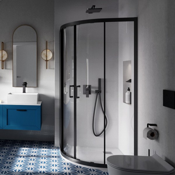 Besco Modern 185 kabina półokrągła drzwi przesuwne 80x80 cm czarny mat MPB-80-190-C