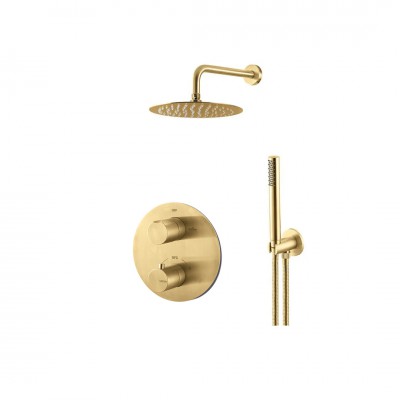 Vema Otago zestaw prysznicowy termostatyczny podtynkowy deszczownica 25 cm złoty szczotkowany 57485