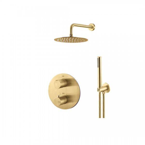 Vema Otago zestaw prysznicowy termostatyczny podtynkowy deszczownica 25 cm złoty szczotkowany 57485