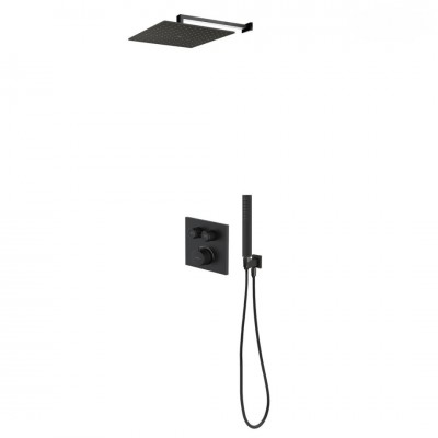 Oltens Onega zestaw prysznicowy termostatyczny podtynkowy deszczownica 22 cm czarny mat 36624300