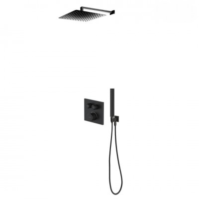 Oltens Onega zestaw prysznicowy termostatyczny podtynkowy deszczownica 30 cm czarny mat 36621300