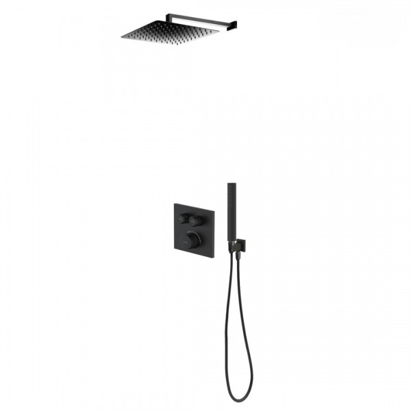 Oltens Onega zestaw prysznicowy termostatyczny podtynkowy deszczownica 30 cm czarny mat 36621300