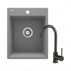 Deante Corio zlewozmywak granitowy 40x50 cm szary metalik z baterią czarny mat ZRCBS103