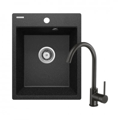 Deante Corio zlewozmywak granitowy 40x50 cm grafit mat z baterią czarny mat ZRCB2103