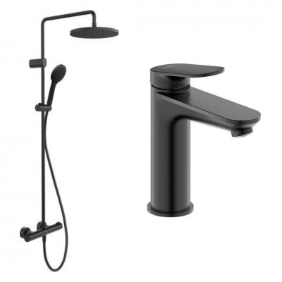 Duravit zestaw prysznicowy termostatyczny ścienny i baterią umywalkową czarny mat 59644