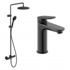 Duravit zestaw prysznicowy termostatyczny ścienny i baterią umywalkową czarny mat 59644