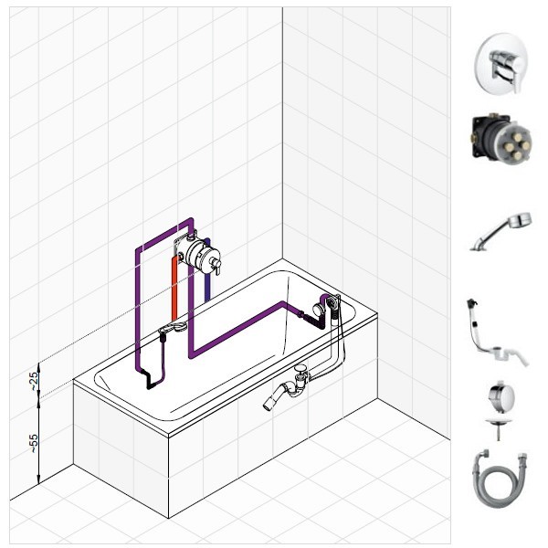 Схема подключения душа. Схема подключения встраиваемого смесителя для ванны. Схема подключения смесителя скрытого монтажа. Схема установки ванны и смесителя. Схема подключения смесителя для ванны скрытого монтажа.