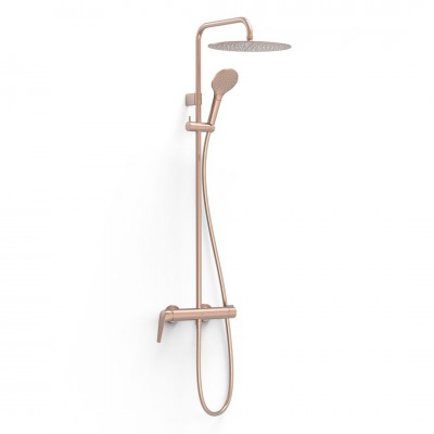Tres Fuji zestaw prysznicowy ścienny z deszczownicą okrągłą złoto różowe mat 28119101OPM