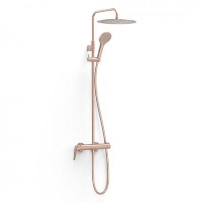 Tres Fuji zestaw prysznicowy ścienny z deszczownicą okrągłą złoto różowe mat 28119701OPM