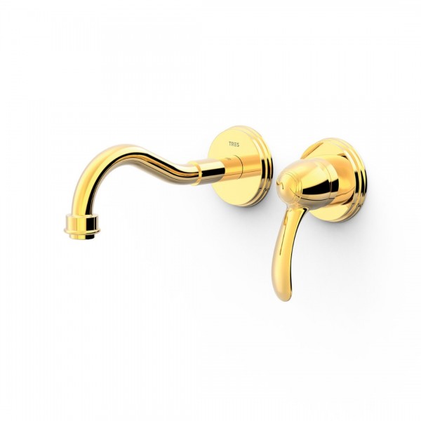 Tres Clasic bateria umywalkowa ścienna złota 24220001OR