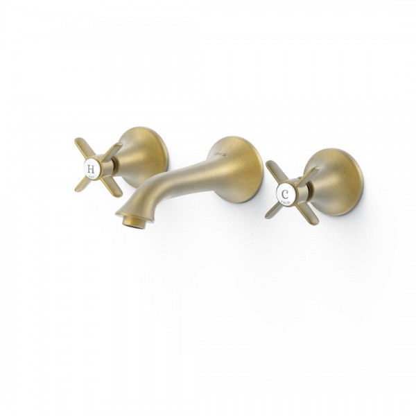 Tres Clasic bateria umywalkowa ścienna stare złoto mat 24215102LM