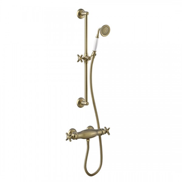 Tres Clasic zestaw prysznicowy z baterią prysznicową termostatyczną stare złoto 24216402LV