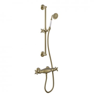Tres Clasic zestaw prysznicowy z baterią prysznicową termostatyczną stare złoto mat 24216402LM