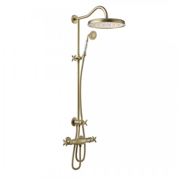 Tres Clasic zestaw natryskowy z baterią prysznicową termostatyczną stare złoto mat 24219501