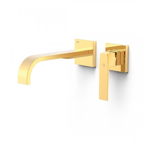 Tres Slim bateria umywalkowa podtynkowa wylewka 24 cm złoty połysk 20230024OR