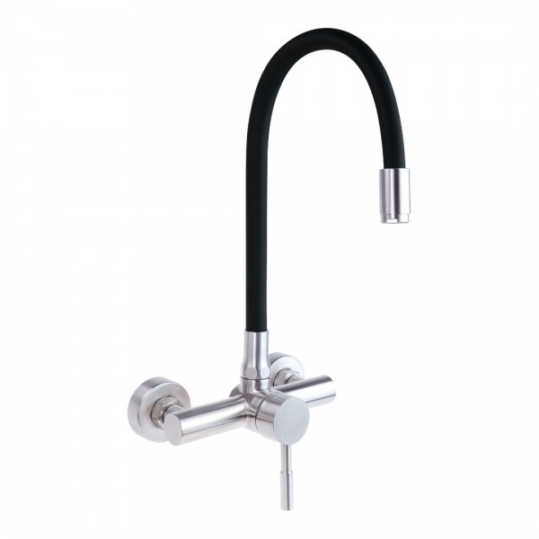 Deante Neo Luno bateria kuchenna ścienna stal szczotkowana/czarny BOC_B800