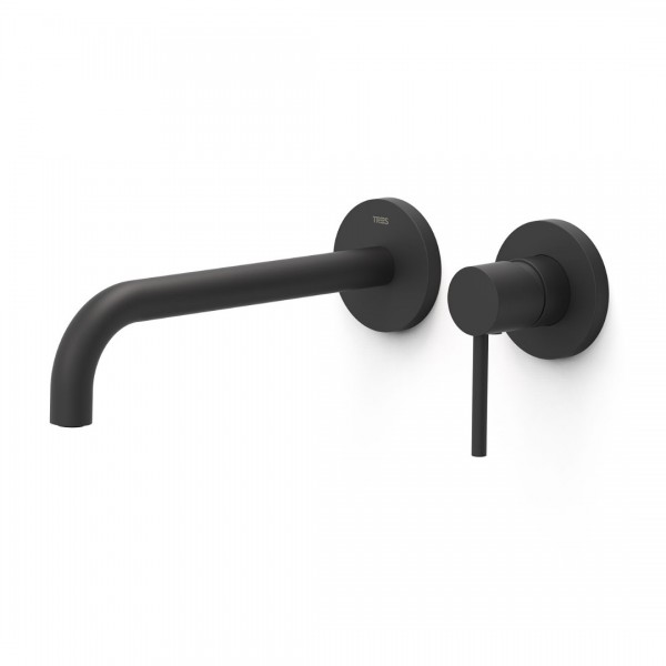 Tres Study bateria umywalkowa podtynkowa wylewka 23,7 cm czarny mat 26230022NM