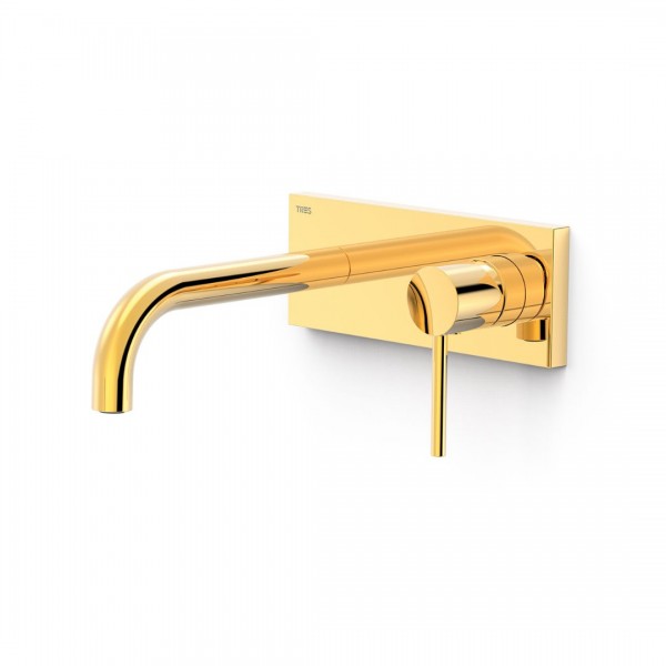 Tres Study bateria umywalkowa podtynkowa wylewka 18 cm złoty połysk 26230031OR