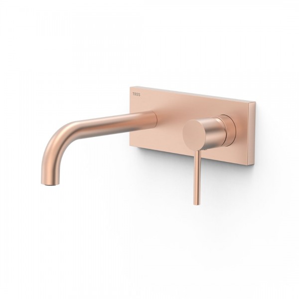 Tres Study bateria umywalkowa podtynkowa wylewka 18 cm złoto różowe mat 26230031OPM
