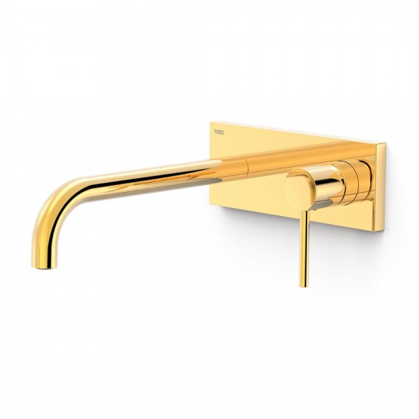 Tres Study bateria umywalkowa podtynkowa wylewka 24 cm złoty połysk 26230032OR