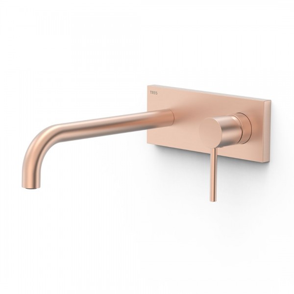 Tres Study bateria umywalkowa podtynkowa wylewka 24 cm złoto różowe mat 26230032OPM
