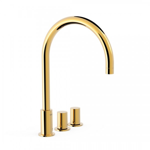 Tres Study Exclusive bateria umywalkowa nablatowa 3-otworowa wysoka złota 06110501OR