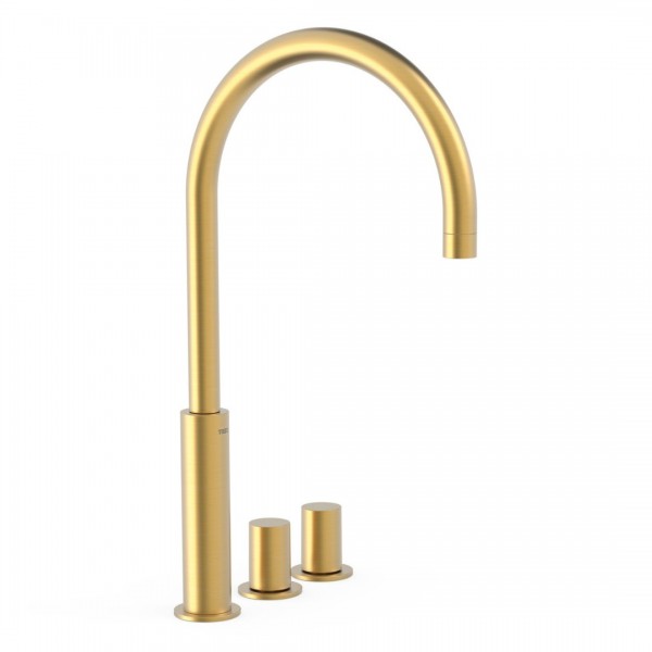 Tres Study bateria umywalkowa nablatowa 3-otworowa wysoka złoty mat 06110502OM