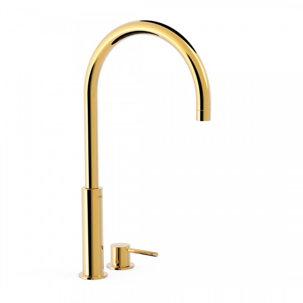 Tres Study Exclusive bateria umywalkowa nablatowa 2-otworowa wysoka złota 26110502OR