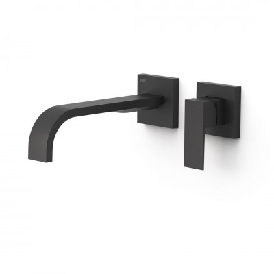 Tres Cuadro bateria umywalkowa podtynkowa wylewka 24 cm czarny mat 00630022NM