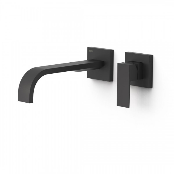 Tres Cuadro bateria umywalkowa podtynkowa wylewka 24 cm czarny mat 00630022NM