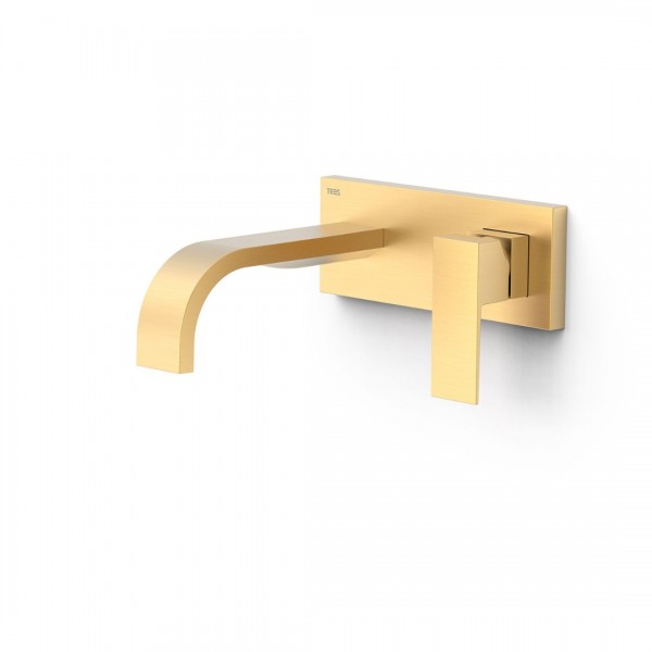 Tres Cuadro bateria umywalkowa podtynkowa wylewka 18 cm złoty mat 00630031OM