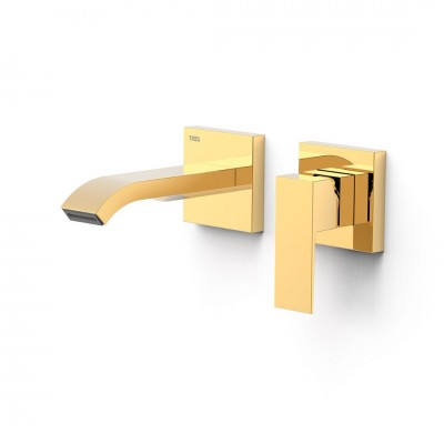 Tres Cuadro bateria umywalkowa podtynkowa wylewka 15,3 cm złoty połysk 00630023OR