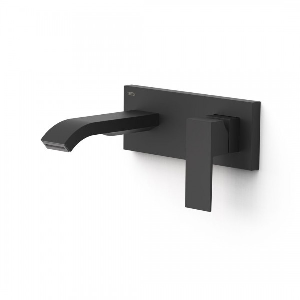 Tres Cuadro bateria umywalkowa podtynkowa wylewka 15,3 cm czarny mat 00630033NM