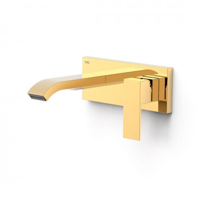 Tres Cuadro bateria umywalkowa podtynkowa wylewka 15,3 cm złoty połysk 00630033OR