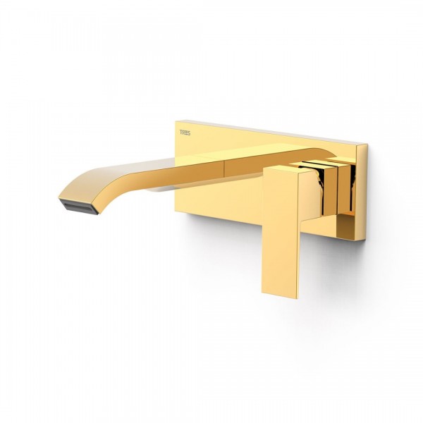 Tres Cuadro bateria umywalkowa podtynkowa wylewka 15,3 cm złoty połysk 00630033OR