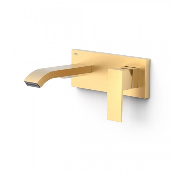 Tres Cuadro bateria umywalkowa podtynkowa wylewka 15,3 cm złoty mat 00630033OM