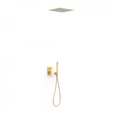 Tres Cuadro zestaw prysznicowy podtynkowy deszczownica 38 cm złoty mat 00628005OM