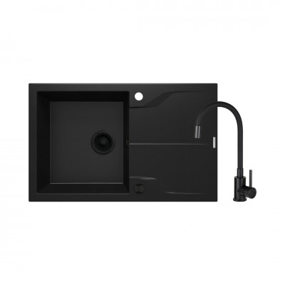 Deante Andante zlewozmywak granitowy 78x49 cm z baterią czarny mat ZQNNN113
