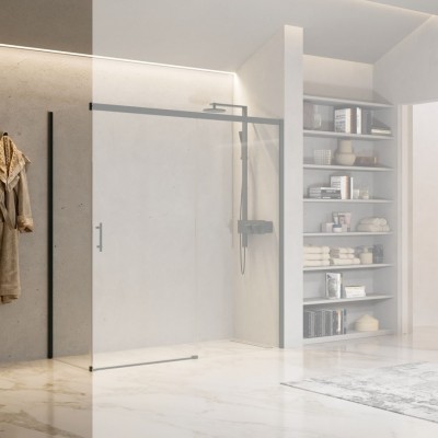 Novellini Kali FH ścianka prysznicowa 70 cm boczna do drzwi czarny mat KALIFH68-1H