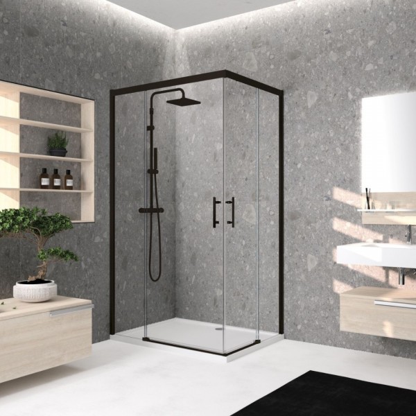 Novellini Kali AH kabina prysznicowa kwadratowa 90 cm czarny mat 62281